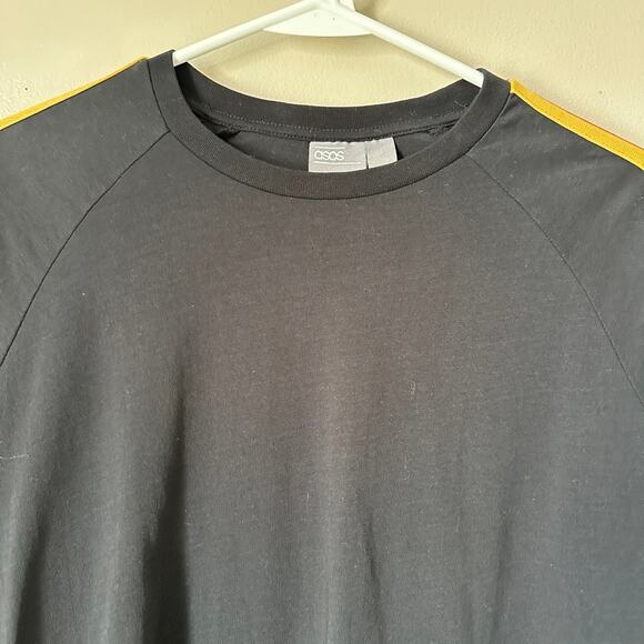 Asos Rainbow Stripe Shirt Womens SMALL Long Sleeve Black Trendy Retro Crew Neck - Picture 2 of 9